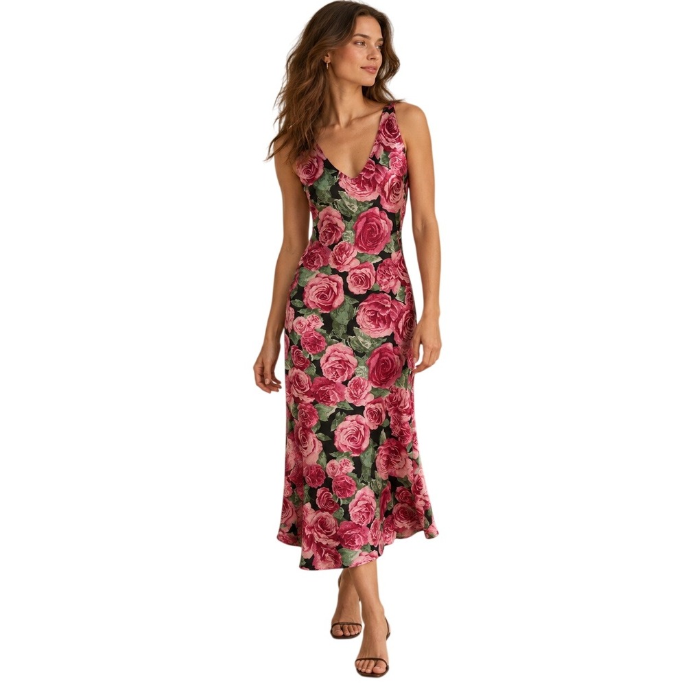 Fredericks of Hollywood Slip Dress Womens S Pink Rose Vintage Satin Coquette